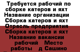 Требуется рабочий по сборке катеров и яхт › Название организации ­ Сборка катеров и яхт › Отрасль предприятия ­ Сборка катеров и яхт › Название вакансии ­ рабочий › Место работы ­ д.Сашино Ломоносовского района ( 1час. на маршрутк › Минимальный оклад ­ 30 000 - Ленинградская обл., Санкт-Петербург г. Работа » Вакансии   